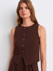 Pens Detaylı Yelek-Kahve